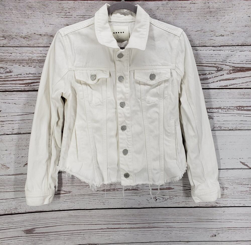 Blank NYC Women's Raw Hem Distressed Crop Denim Jacket Size Small